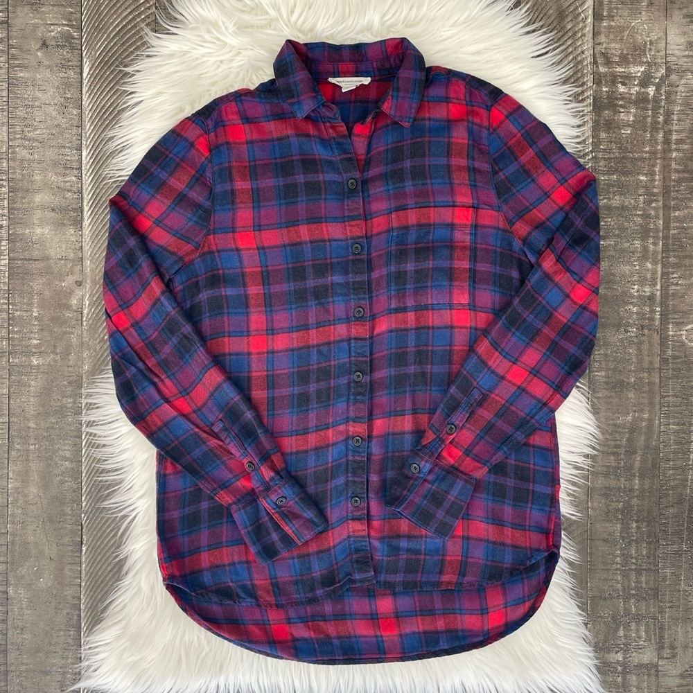 Beach Lunch Lounge Whitney Plaid Long Sleeve Button Down Shirt Top Size XS
